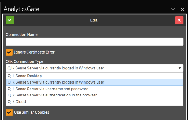 AnalyticsGate - Verbindungseinstellungen - Verbindungstyp