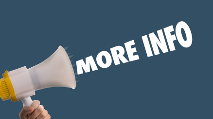 A megaphone is the focus of the image, symbolising the dissemination of important information. In front of the megaphone, the caption "More Info" is clearly visible, indicating the need to obtain further details and clarification on the current problems w